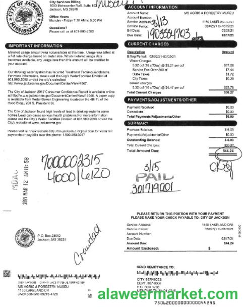 USA CITY OF JACKSON utility bill Word and PDF template